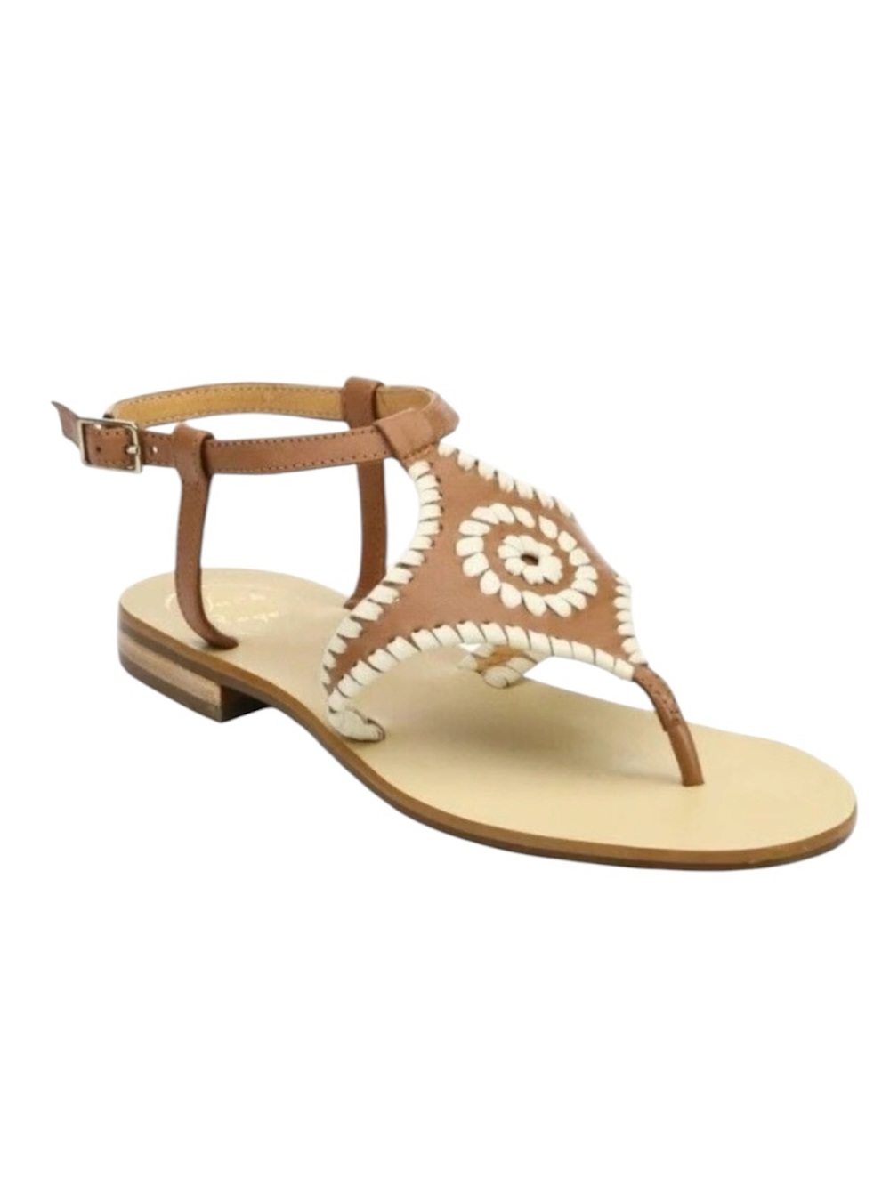 Jack Rogers Maci Sandals Brown Leather Whipstitch Buckle Strap Size 9